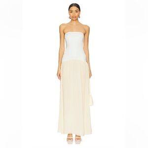 WeWoreWhat Strapless Two-Tone White and Cream Maxi Dress